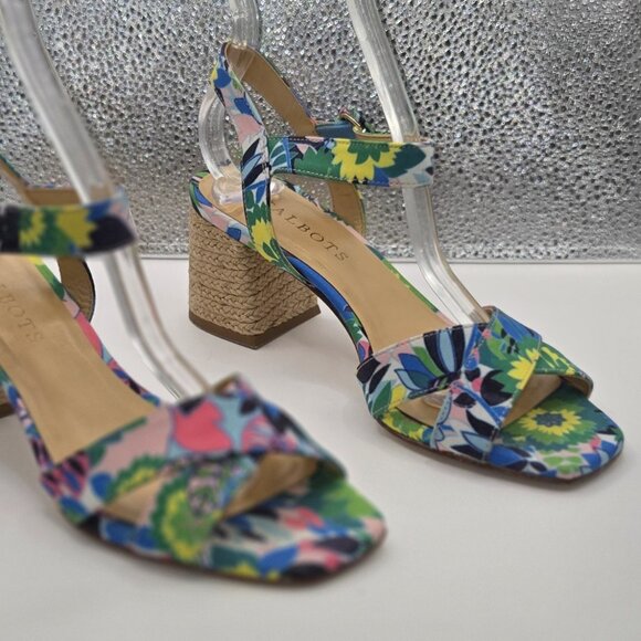 Talbot's Women's Floral Print Block Jute Heel Sandals Size 6 - Picture 1 of 6